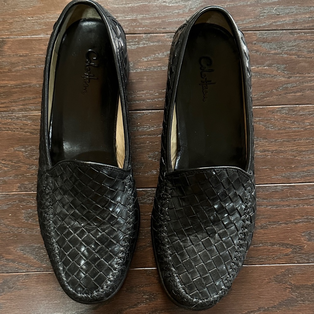 Cole Haan Black Woven Leather Slip-On Loafers for Men